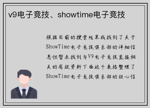 v9电子竞技、showtime电子竞技